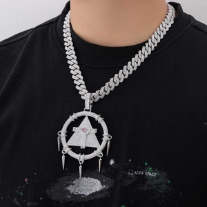Hip hop silver Cuban chain with All-Seeing Eye pyramid pendant and spiked details