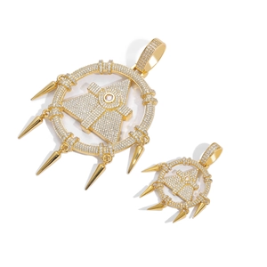 Hip hop gold plated necklace with pyramid all-seeing eye pendant and micro-pave zircons