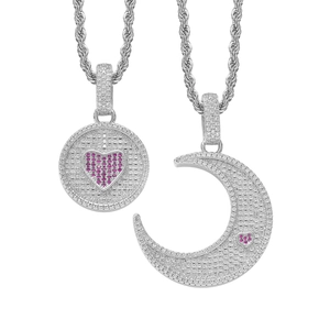 Collier Pendentif Hip Hop Iced Out Soleil Lune Coeur Pour Hommes Femmes Cuivre Zirconia Médaillon Rotatif Avec Chaîne De Corde Bijoux