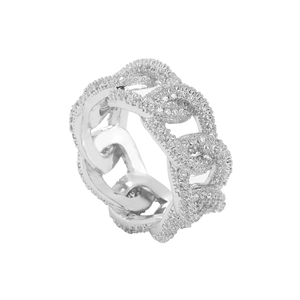 Anello uomo a maglia cubana argento hip hop con pavé di zirconi luccicanti