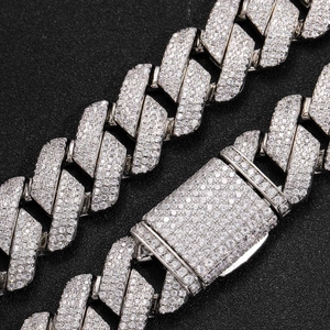 925 silver 20mm diamond-set Cuban link necklace for men with geometric rhombus style