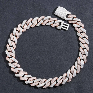 Detail of 20mm two-tone Cuban link chain with micro-paved cubic zirconia stones