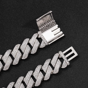 925 silver 20mm triple-row Moissanite Cuban link chain with micro-pave diamond clasp