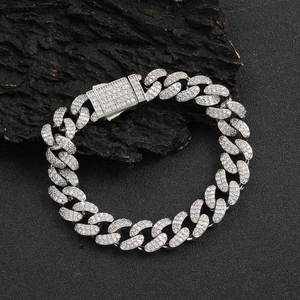 Pave setting 12mm Cuban link bracelet for men with square clasp on dark stone