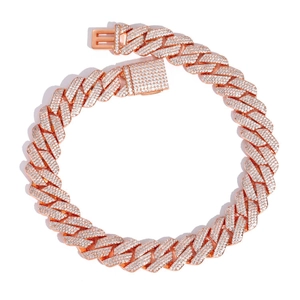 Men hip hop 20mm Cuban link necklace in rose gold finish with full zircon diamond pave