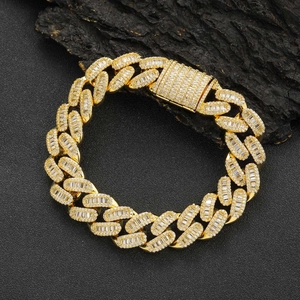 Luxurious 15mm gold Cuban link bracelet with iced-out pave cubic zirconia stones