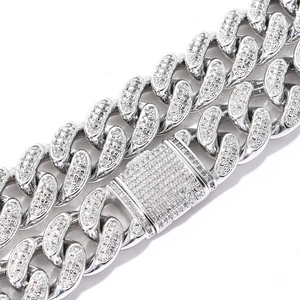 Collana a catena cubana da 15 mm in argento sterling S925 con pietre moissanite