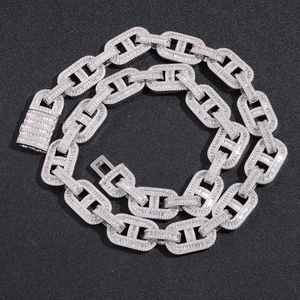Iced-out silver 15mm baguette zircon hip hop chain with heavy link design for men