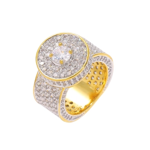 Bague Hip Hop Iced Out pour Hommes en Cuivre Plaquée Or Rhodium Avec Zircone Cubique Micro Pavé Bijou de Mode