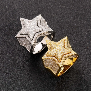 Hip Hop Pentagram Ring Copper Micro Paved Zirconia 3D Star Ring For Men Bold Street Style Fashion Party Jewelry