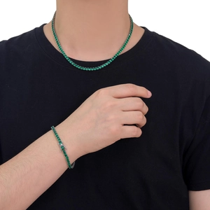 Hip hop 4mm green zircon tennis chain necklace and bracelet set for men and women