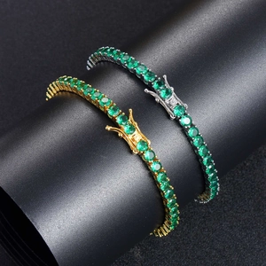 Green zircon 4mm tennis bracelet set in gold and silver plating for men and women