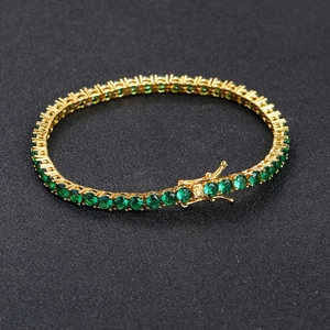Classic 4mm green zircon tennis bracelet in 18K gold plated finish for men and women