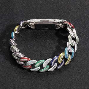 Bracciale cubano 15mm hip hop con smalto colorato e pavé di zirconi cubici luminosi
