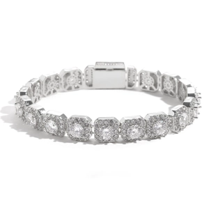 Bracelet pour homme 10mm en argent avec maillons carrés et pierres de zircone rondes