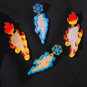 Hip-Hop-Blitz-Anhänger-Halskette Kupfer Zirkonia Eingelegte Eisfeuer-Emaille-Kordelkette Streetstyle-Schmuck Für Herren Damen
