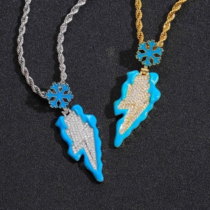 Hip-Hop Blitz Halsketten mit blauem Emaille-Schneeflocken in Gold- und Silberoptik