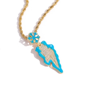 Hip-Hop Goldseilkette mit blauem Emaille-Schneeflocken-Anhänger und Zirkon