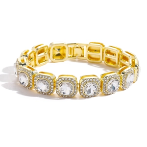 Luxuriöses 13mm goldenes Panzerarmband mit quadratischen Gliedern und funkelnden Zirkonia