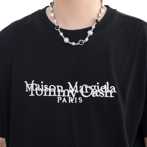 Collana hip hop con perle di onice nera, perle bianche e maglie in argento con zirconi