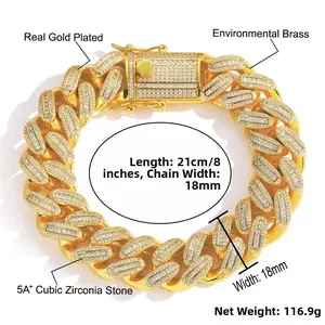 Detailed view of 18mm gold-plated Cuban chain necklace with dimensions 21cm and 116.9g