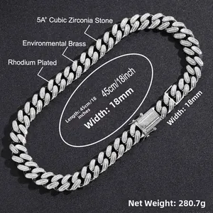 Detailed view of 18mm Cuban link necklace with iced out 5A+ cubic zirconia stones
