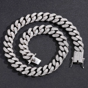 Hip Hop Miami Cuban Link Necklace Bracelet Men Copper Full Iced Out Square Zirconia Inlaid Gold Silver Streetwear Jewelry