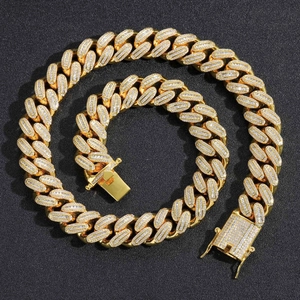 Luxurious 18mm golden hip hop Cuban link chain with micro-paved sparkling zircon stones
