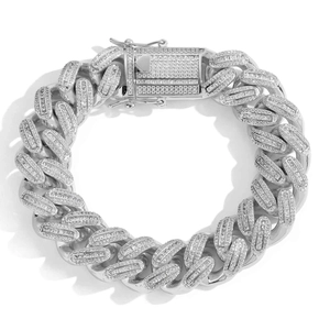 Detail shot of the secure double-lock clasp on this 18mm iced out Cuban link chain