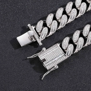 18mm Iced Out Cuban Link Necklace with T-shaped Zirconia stones in silver finish