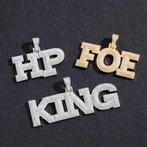 Hip hop μενταγιόν γράμματα HP FOE KING με τριπλή στρώση κυβικής ζιρκονίας pavé