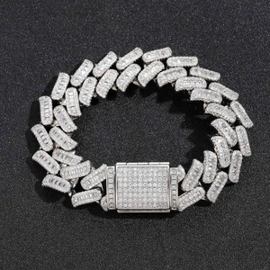 Men's 16mm silver iced out Cuban chain bracelet with thorns design and square zircon clasp