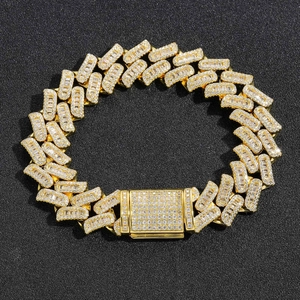 16mm gold-plated cuban link bracelet with square buckle and cubic zirconia stones