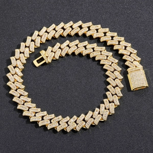 Iced out 16mm gold Cuban link chain with square cubic zirconia and hip hop clasp