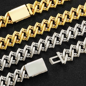 16mm gold and silver Cuban link chain with H-shaped flat links and square clasp for men