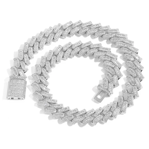 16mm Hip Hop Cuban Link Necklace for Men with Iced Out Baguette Zirconia and Secure Buckle