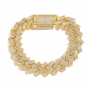 16mm Gold Plated Cuban Link Bracelet with Micro Pave Iced Out Square Zirconia for Men