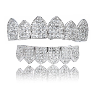 Iced out silver S925 moissanite grillz set with vampire fangs in hip hop style