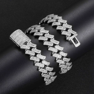 Macro shot of iced out 16mm Cuban link chain with micro-paved cubic zirconia stones