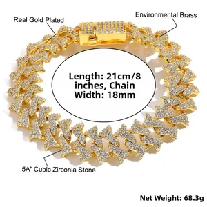 18mm goldenes Panzerarmband mit Dornen und 5A+ Zirkonia Verzierungen im Detail