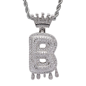 Hip hop 925 silver Moissanite crown letter B pendant with drip effect on rope chain