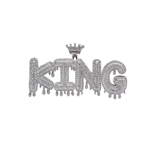 Κολιέ KING hip hop από ασήμι με στέμμα και σχέδιο σταγόνας, διακοσμημένο με μοϊσανίτη