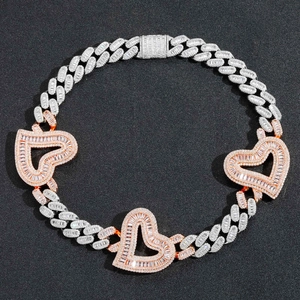 Luxe Hip Hop Cubaanse Schakelketting Koper Zirconia Hart Hanger Iced Out Bling Ketting Voor Heren Dames Mode Sieraden