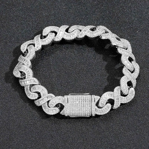 Luxueux Bracelet Chaîne Cuban Link Iced Out Cuivre Incrusté Zirconia Bijoux Hip Hop Or Argent Bracelet Infinity pour Hommes Femmes