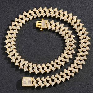 Luxuriöse 18mm goldene Spike-Cuban-Kette mit glänzenden Zirkonia-Steinen besetzt