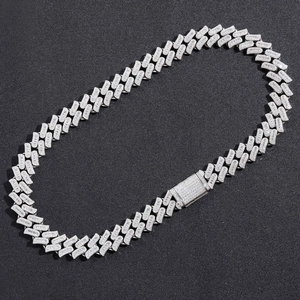 Close-up of 16mm Miami Cuban link necklace with iced out baguette cubic zirconia stones