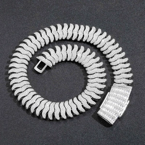 Iced out 22mm silver hip hop centipede chain necklace with micro paved zircon stones