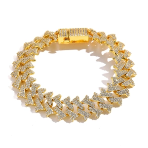 18mm goldenes Hip-Hop-Dornenarmband mit eisigen Zirkoniasteinen und Kastenverschluss