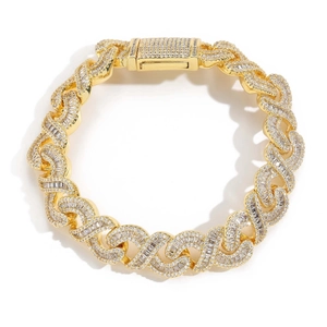 Bracelet hip hop doré 12mm à maillons infini avec zircons étincelants incrustés
