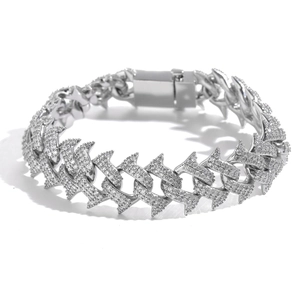 Hip Hop 18mm Dornen-Gliederkette Armband mit Zirkonia-Besatz und silbernem Federverschluss
